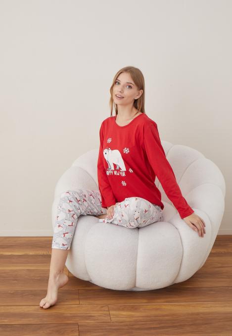 Pijama Dama Craciun ,maneca lunga ,pantaloni lungi,Engros